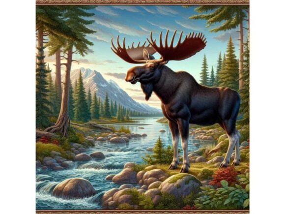 Download Regal Moose Standing by a Forest River. - Forest Collection