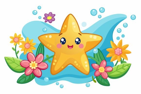 Download Star Fish Animal Cartoon with Flowers on - Animal Collection