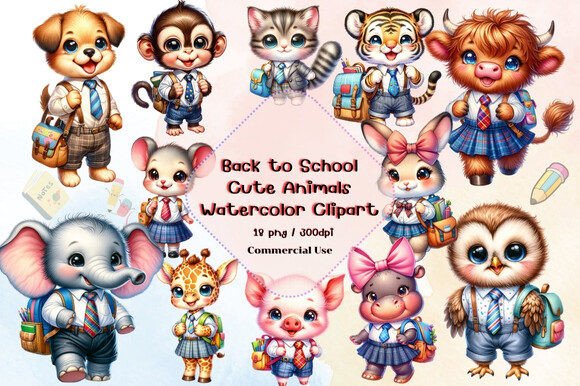 Download Back to School Cute Animals Clipart - Animal Collection